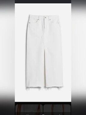 Madewell White A-Line Denim Midi Skirt with Front Slit